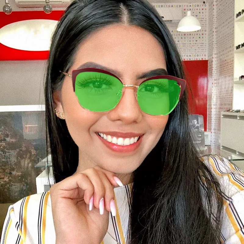 Модные красные розовые оранжевые коричневые солнцезащитные очки женские