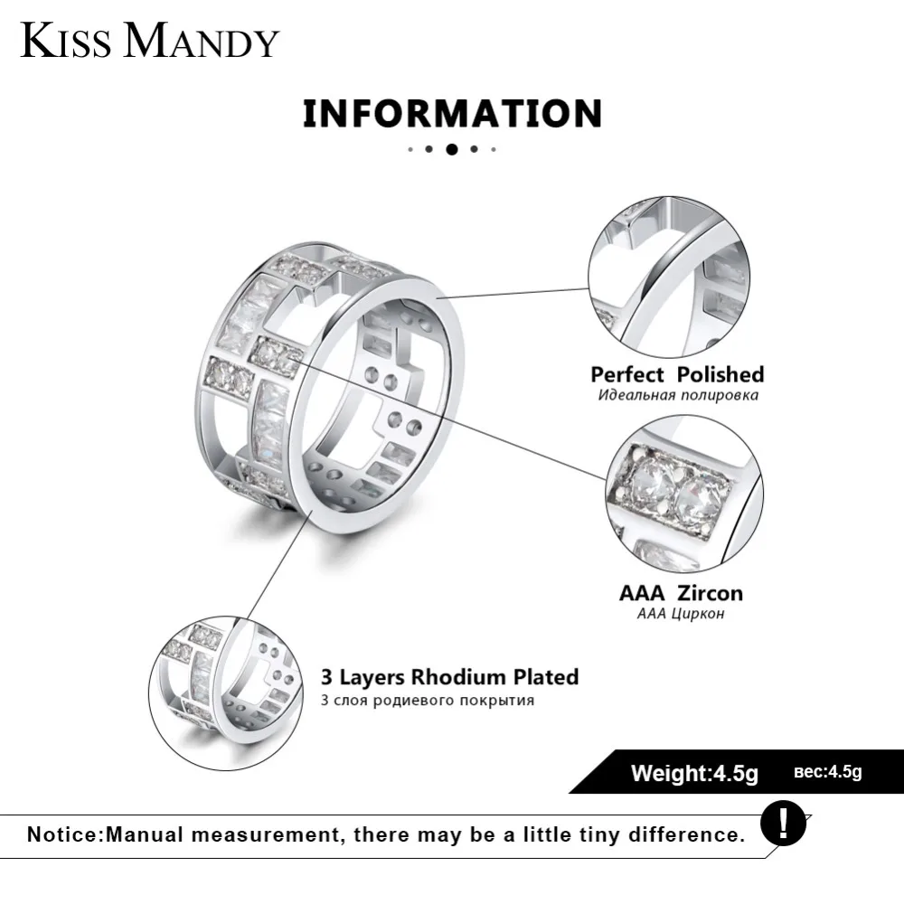 KISS MANDY Sliver Geometric Rings For Women Classic Hollow Tetris Shape AAA Zircon Original Design Jewelry Gifts LR172|Кольца| |