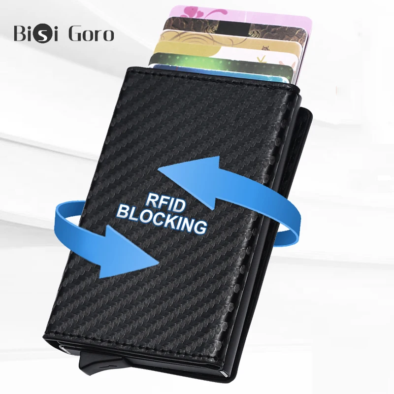 

BISI GORO Rfid Smart Wallet Credit Card Holder Metal Thin Slim Men Purse Pass Secret Pop Up Minimalist Security Small Coin Purse