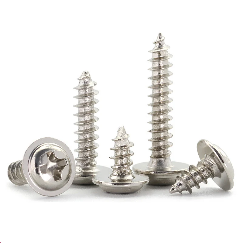 

50-200Pcs M1.2-M4 PWA Nickel Plated Cross Round Head Self Tapping Screw With Pad Pan Head Tapping Screws With Washer