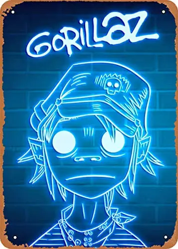 Музыкальный неоновый плакат Gorillaz металлическая жестяная вывеска 8x12 дюймов