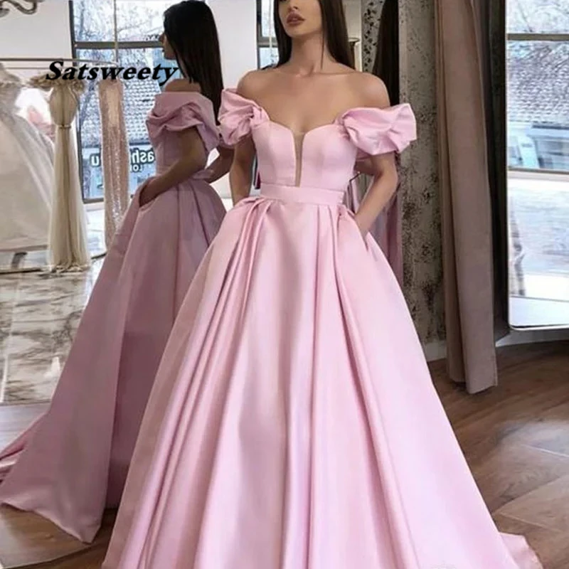 

puffy sleeves short satin prom party evening dresses vestido de noiva sereia gown satin robe de soiree elegant frock 2021