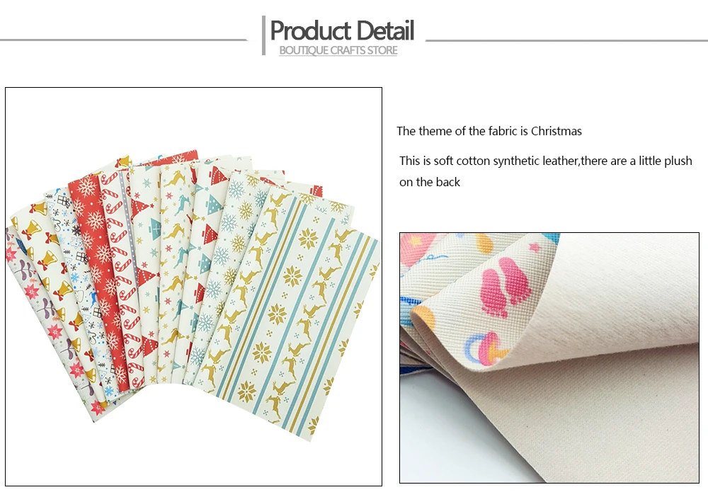 QIBU 1pcs Christmas Faux Leather Sheets Vinyl Fabric Cartoon Elks Printed Leather Bow Fabric DIY Bags Material Synthetic Leather