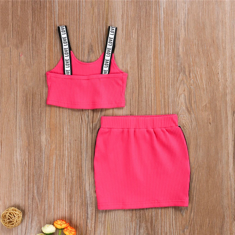 

2pcs Summer Kid Toddler Baby Girl Clothes Sets 1-6Y Sleeveless Crop Top Letter Patchwork SkirtsOutfit Set Clothes
