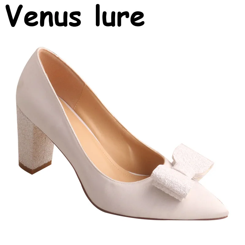 

Сексуальная Женская обувь на высоком каблуке для вечеринки белые атласные туфли-лодочки с бантом