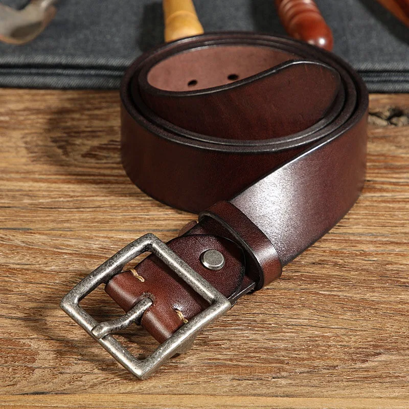 High Quality Natural Thick Cowhide Casual Retro Don't Fade Wear-resistant Alloy Buckle Men's Belt Designer Jeans Belt