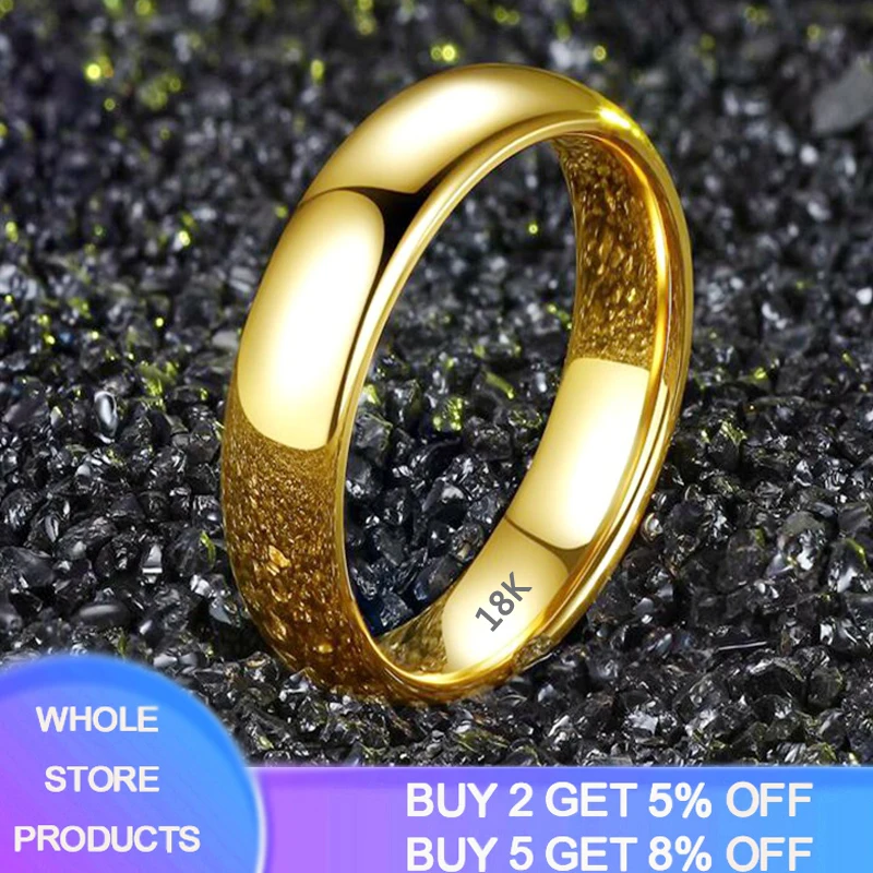 

YANHUI Never Fade Fine Gold Color Gloss Stainless Steel Ring Simple Round 4mm Wedding Band Rings for Women and Men Couple Gift
