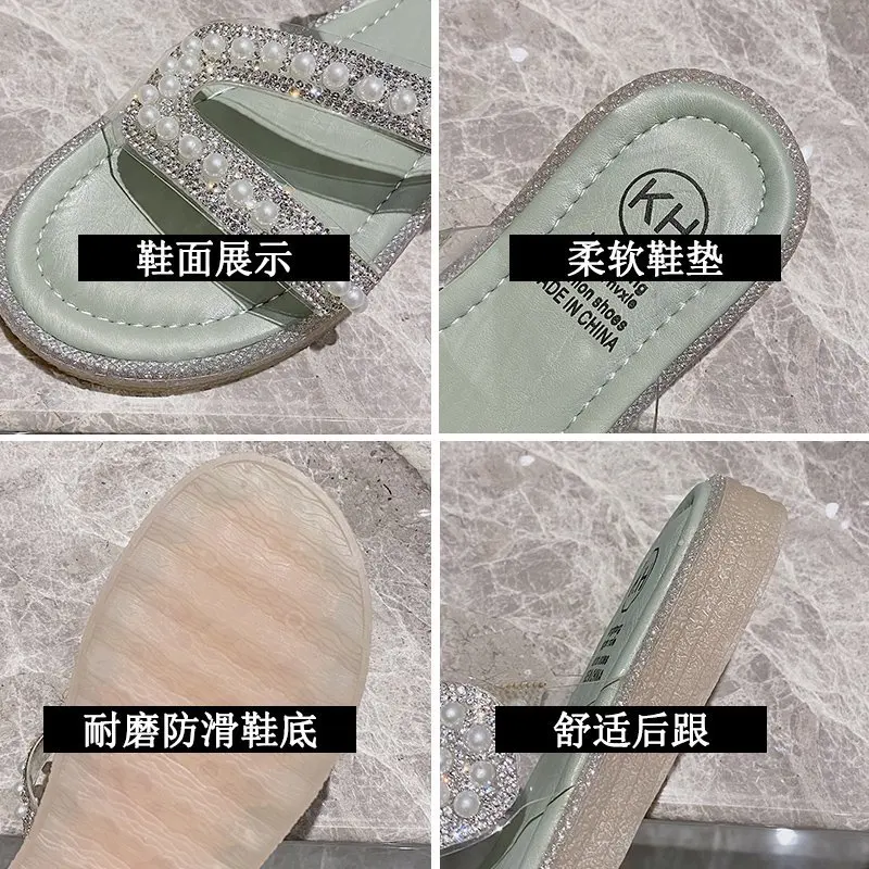 

Female Shoes Transparent Slippers Slides Jelly Flip Flops Low Fashion 2021 Glitter Luxury Rubber Soft Flat PU Rome Basic Scandal