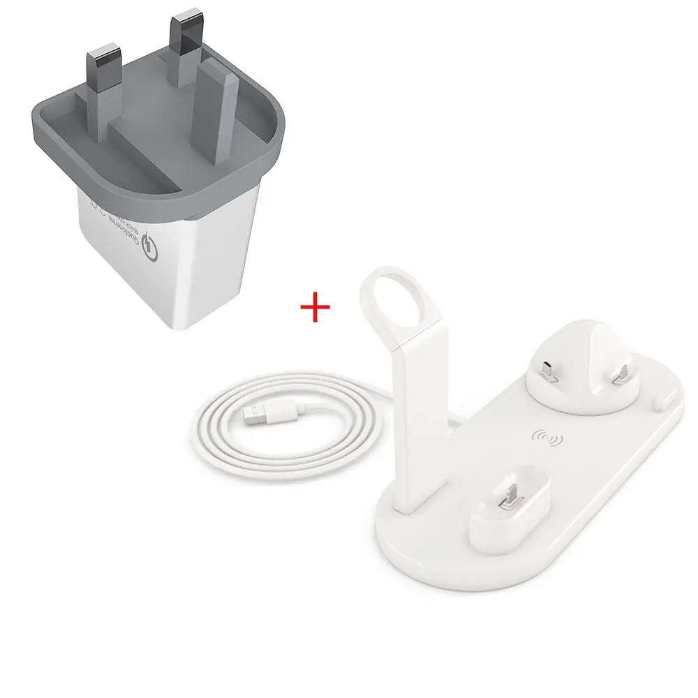 White UK Plug Беспроводное зарядное устройство, подставка для телефона, док-станция для Apple Watch Series 5 4 3 2 Iphone 11 Pro Max XS MAX XR 8 X IWatch Airpods - Цвет: White UK Plug