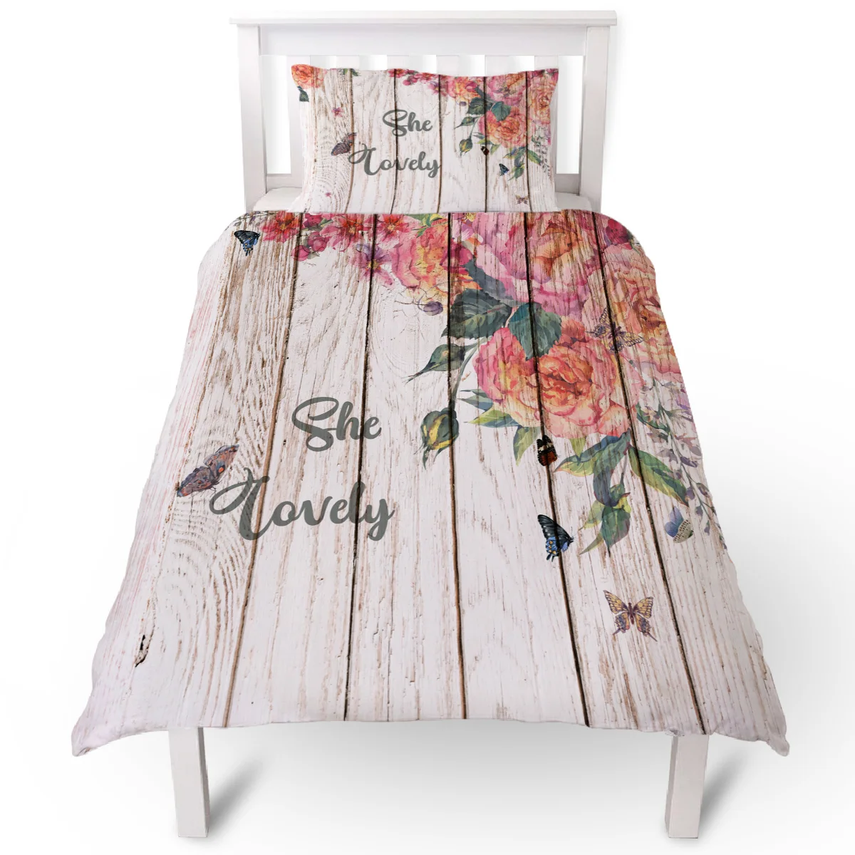 Цветок Роза бабочка текстура древесины пододеяльник наволочка чехол набор