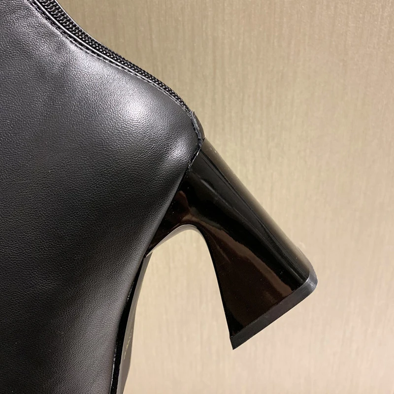 

2020 INS Fashion Women 7cm Black Block High Heels Long Boots New Winter Warm Knee High Boots Soft Leather Thigh High Boots Shoes