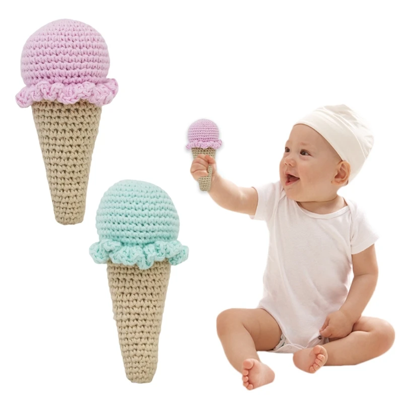 DIY вязанное крючком мороженое погремушка для детей младенцев прорезывание зубов