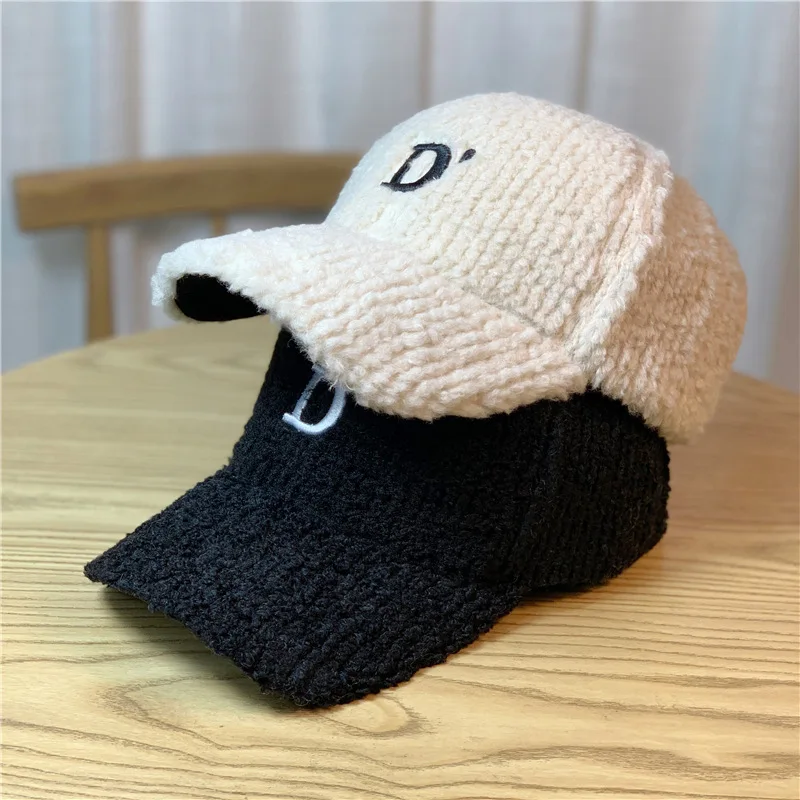 

2022 New Women's Autumn Winter Hats Plush Warm Fashion Korean Brand D Letter Youth Wild Spring Niche Baseball Cap Outdoor Caps