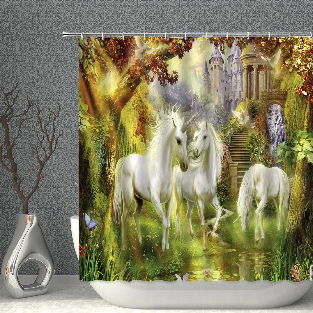 

Black White Brown Horse Shower Curtains Animal Running Pattern Bath Decor Bathroom Curtain Waterproof Polyester Cloth With Hooks