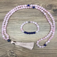 8mm rose quartz lapis lazuli japamala set meditation yoga spiritual jewelry 108 rosary handmade beaded natural stone necklace