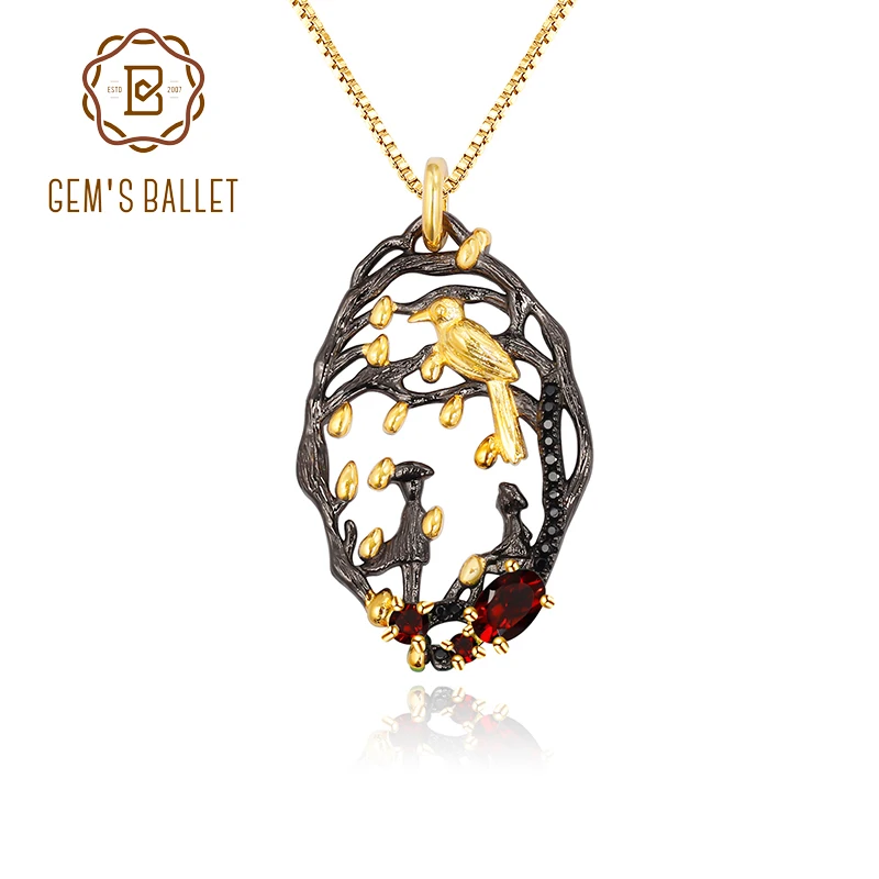 Ожерелье женское из серебра 925 пробы с натуральным гранатом|Подвески| |