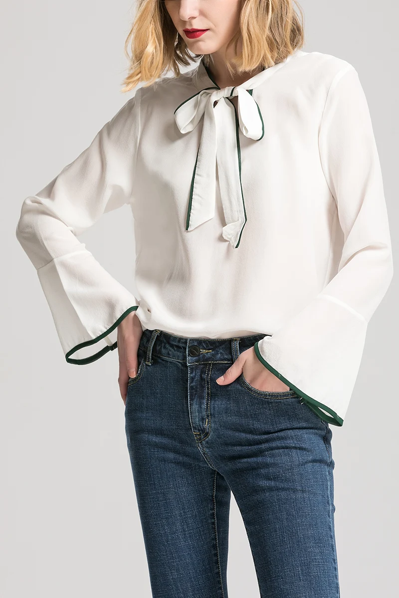 Женская футболка с длинным рукавом бабочкой из натурального шелка бантом