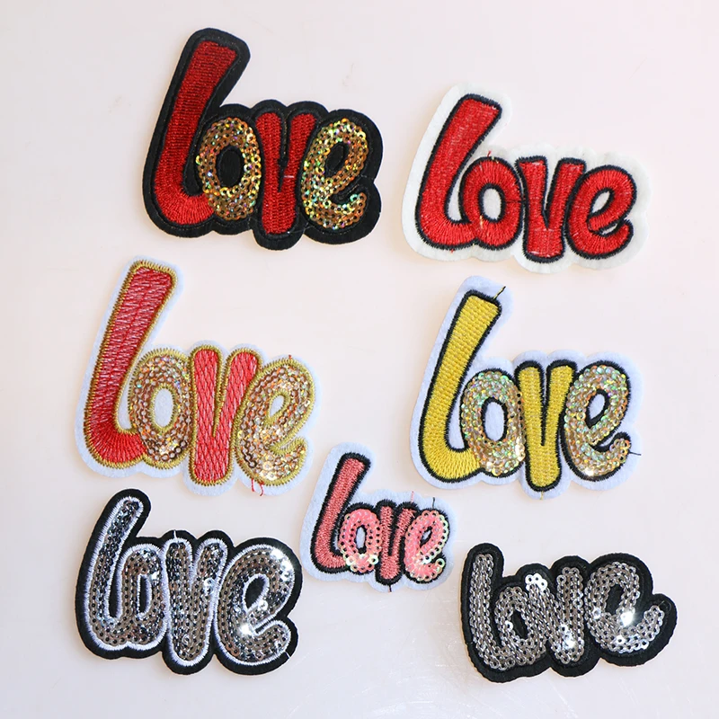 

2 Pcs Love Letter Sequin icon Embroidered Iron on Patches for Clothing DIY Stripes Clothes Patchwork Stickers Custom Badges