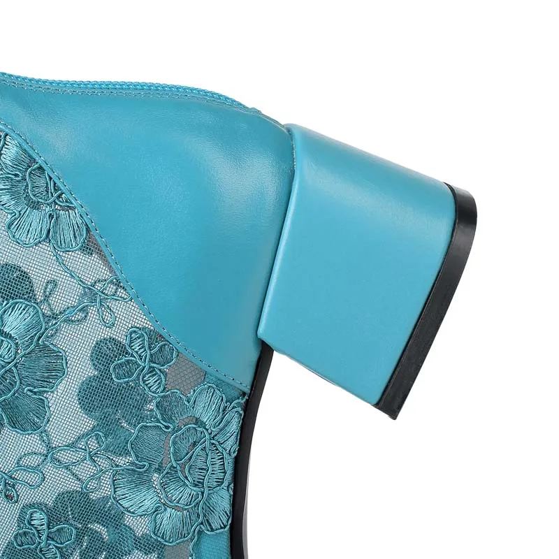 Женские летние сетчатые ботильоны из натуральной бычьей кожи модные синие