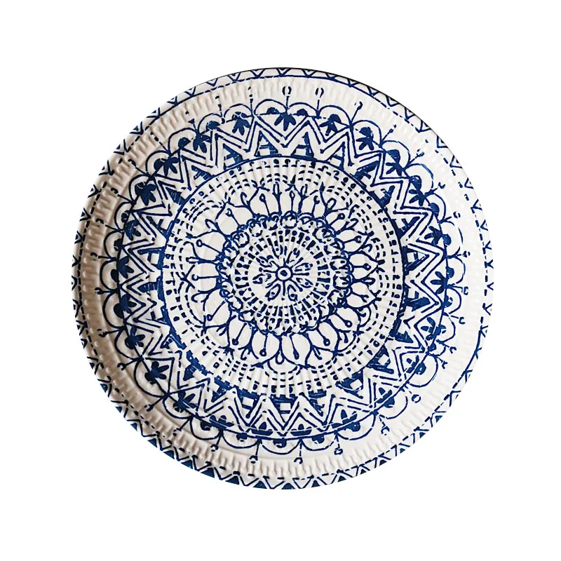 Керамическая трехмерная керамическая тарелка синяя печатная посуда из