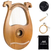 aklot lyre harp 16 string cute deer head solid mahogany string instrument w tuning wrench bag spare string pickup
