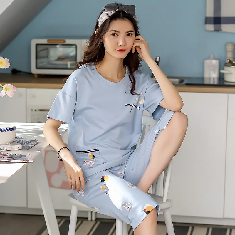 

Spring/Autumn Pajamas Set Women Short Sleeve Sleepwear Homewear Simple Pyjamas Nightwear Kawaii Clothes Pjs Women Home Suit
