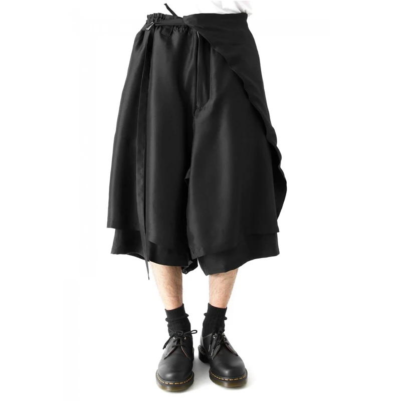 

Mens Plus Size Pants Casual Cropped Trousers Double-layer Stitching Deconstructed Loose Skirt Pants Samurai Pants Hip Hop