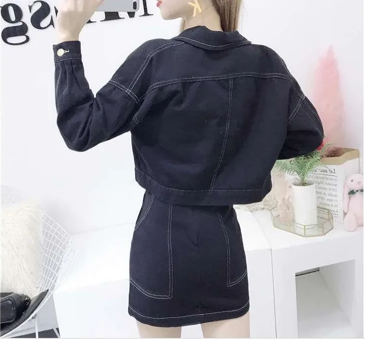 Модный женский комплект одежды, длинная джинсовая рубашка, куртки, пальто, белая юбка, джинсовый костюм из двух предметов, Тонкий Повседневный женский VestidoCC297