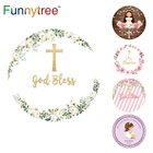 Фон Funnytree Круглый с крестом и цветами, для детского праздника, Причастия, крещения