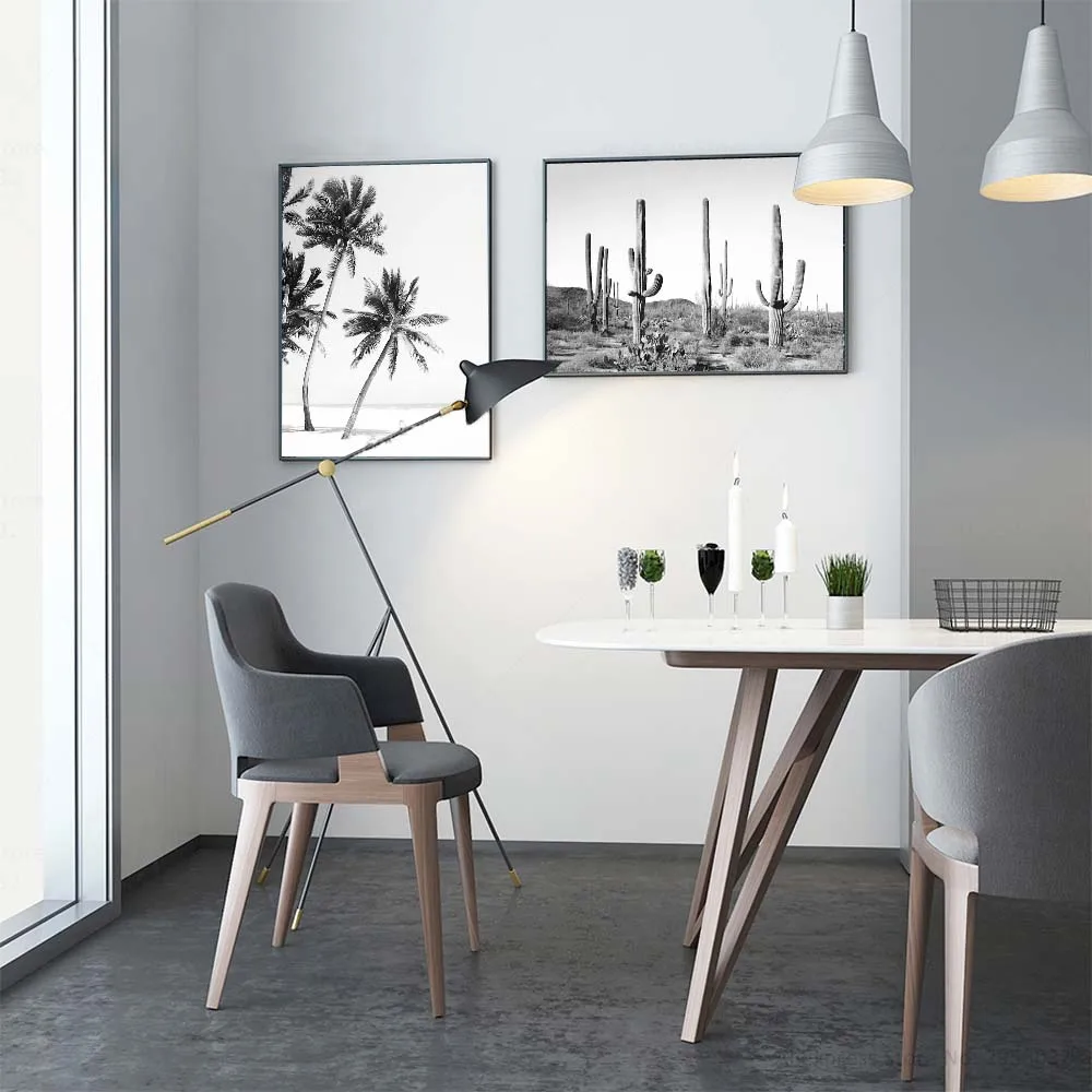 Постер с тропическим КАКТУСОМ и пальмой черно-белая Картина на холсте настенные