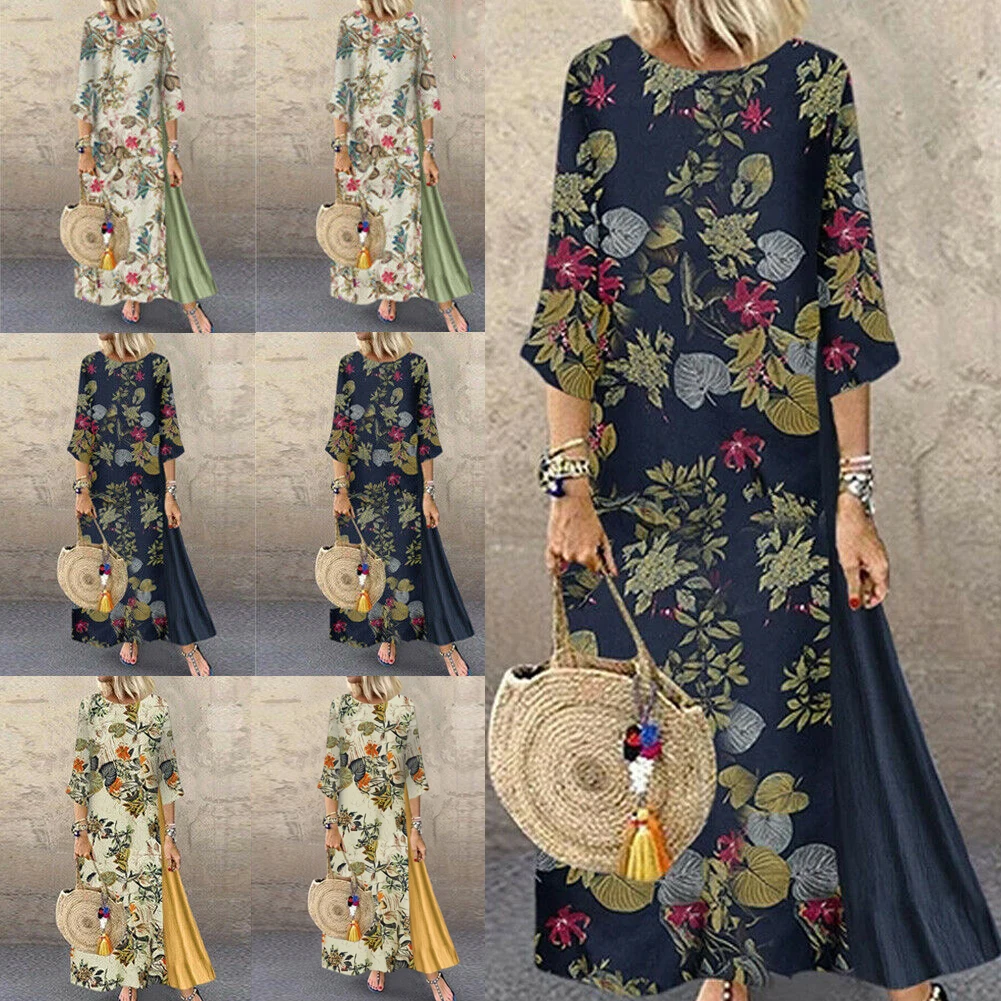 Модное женское длинное платье макси с цветочным принтом в стиле бохо