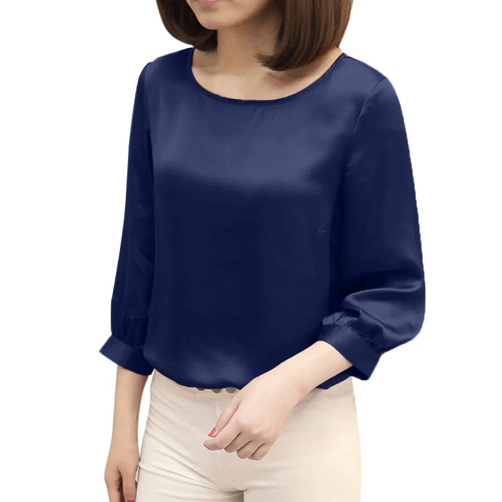 Для женщин офисная Повседневная обувь рубашка с круглым вырезом рукав три