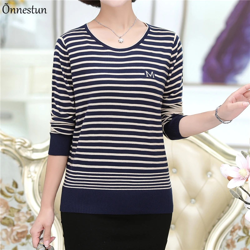 

Свитер с круглым вырезом, женский новый пуловер на осень и весну, Топ с длинным рукавом, женская одежда, свитеры в полоску для женщин