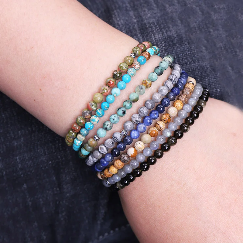 

New Arrival Men Women Jewelry Bracelet Small Beads 4MM Natural Stone Beaded Stretch Bracelet Women Men