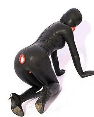 

Latex Rubber Gummi Ganzanzug Catsuit Bodysuit Black Overall Hood Size XS-XXL