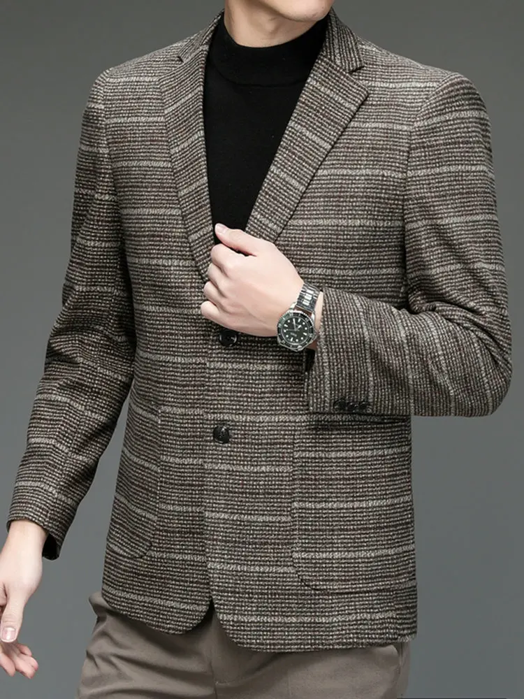 England Style Men Classical Plaid Blazers Grey Brown Checked Pattern Business Suit Jacket Male Smart Casual Outfits 2022 Garment