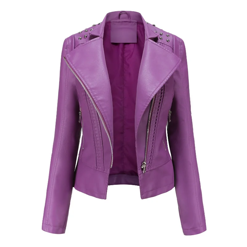 

Nice Spring Women Leather Jacket Slim Turn-down Collar Short PU Leather Jacket Women Zipper Motorcycle Jackets Outwear Female