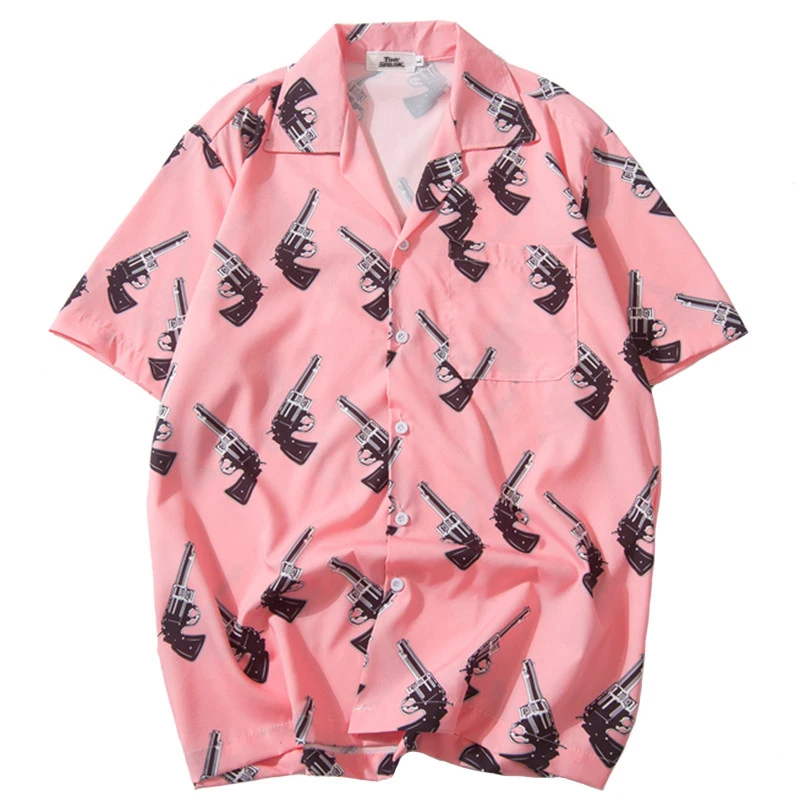 Рубашка April MOMO мужская с принтом пистолета уличная одежда в стиле хип-хоп тонкая