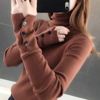 2020 autumn and winter clothing new korean button slim long sleeved pile high neck knitted bottoming shirt sweater blouse