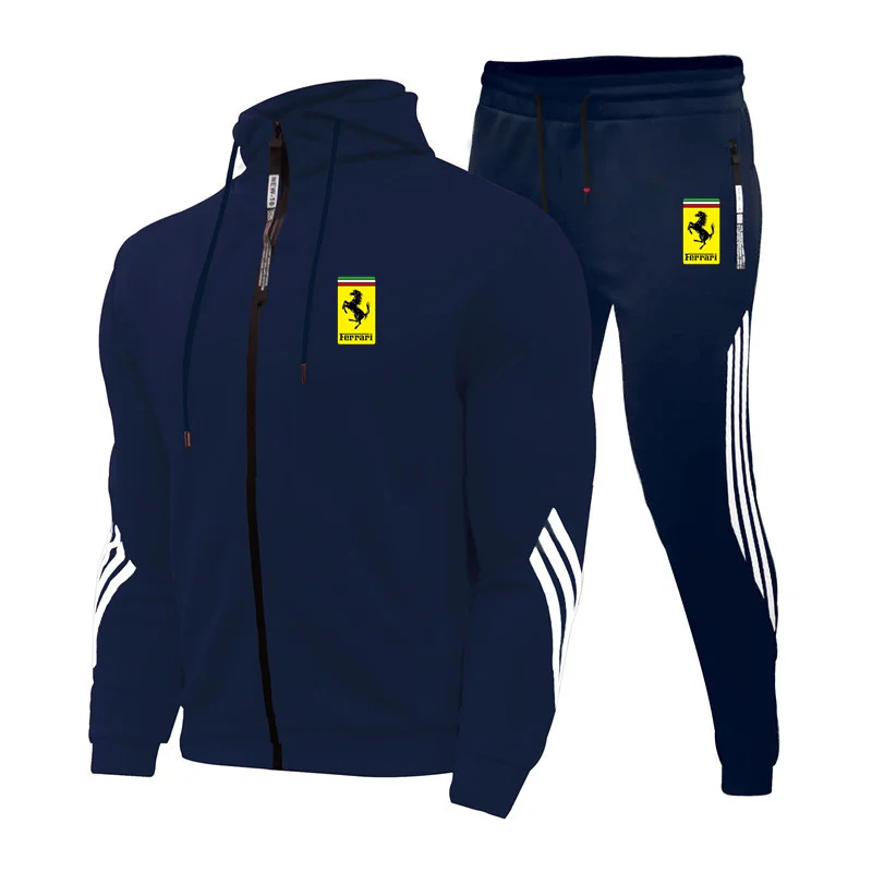 

Ferrari Car Logo Letter Printing Suit 2021 Winter Plus Velvet New Men Suit Zipper Outdoor Hooded Personality Trend Men Suit