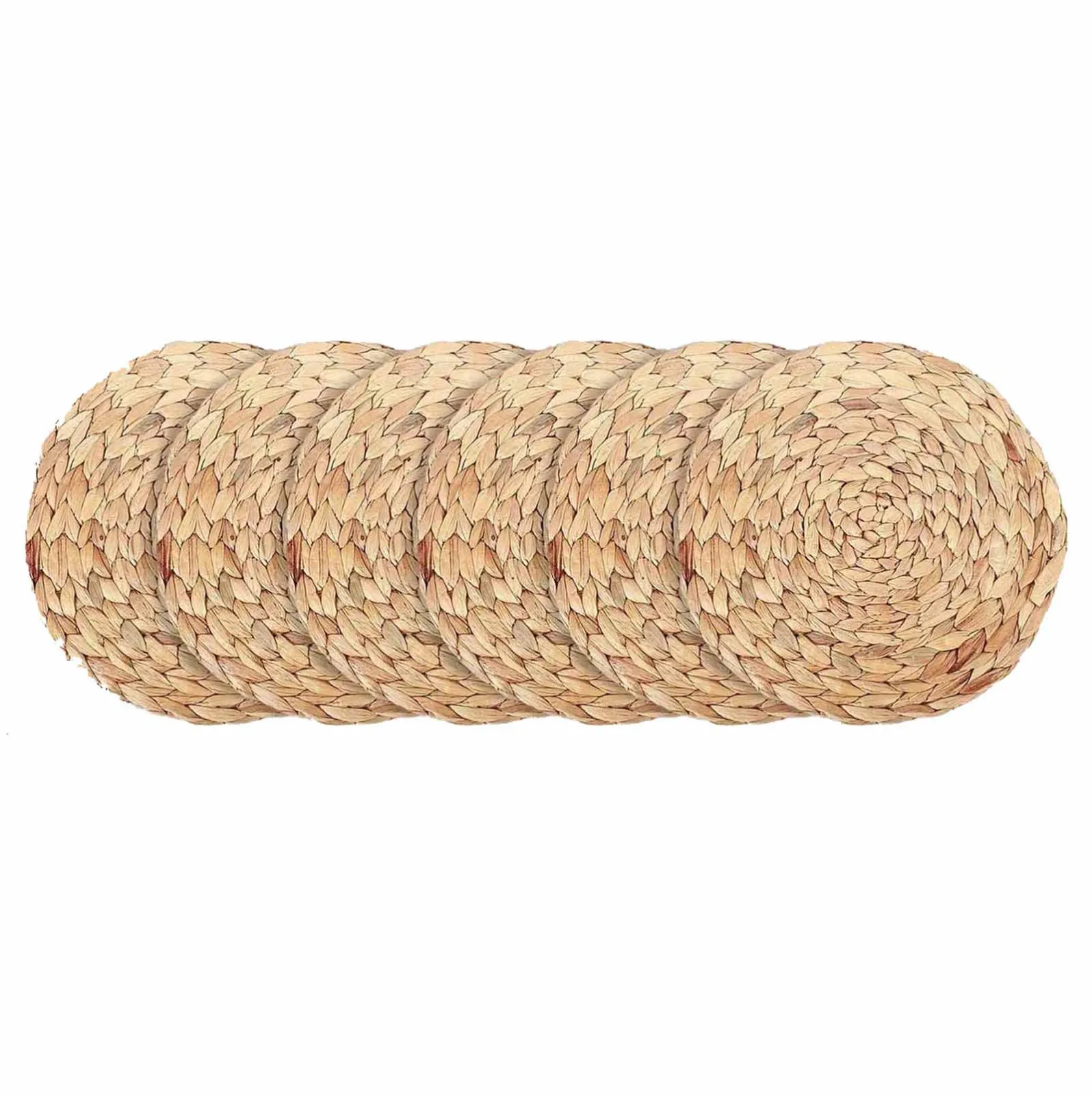 

6 Pcs Natural Weave Placemat Round Braided Rattan Tablemats Corn Straw Heat Resistant Non-Slip Braided Dining Table Mats