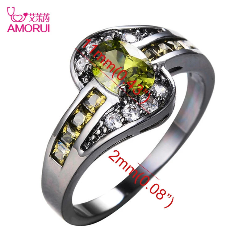 AMORUI Винтаж золотистый и черный Цвет овальной формы оливково зеленая CZ обручальные кольца для женщин/мужчин