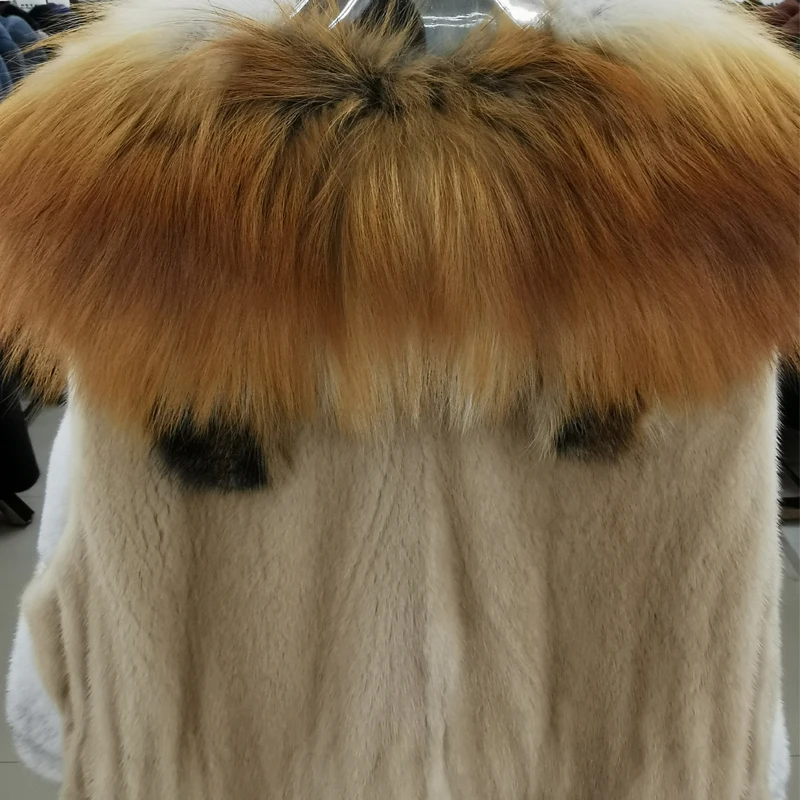 women's real mink Vest + Red Fox Fashion vest full leather natural mink jacket sleeveless women's winter coat real fur coat