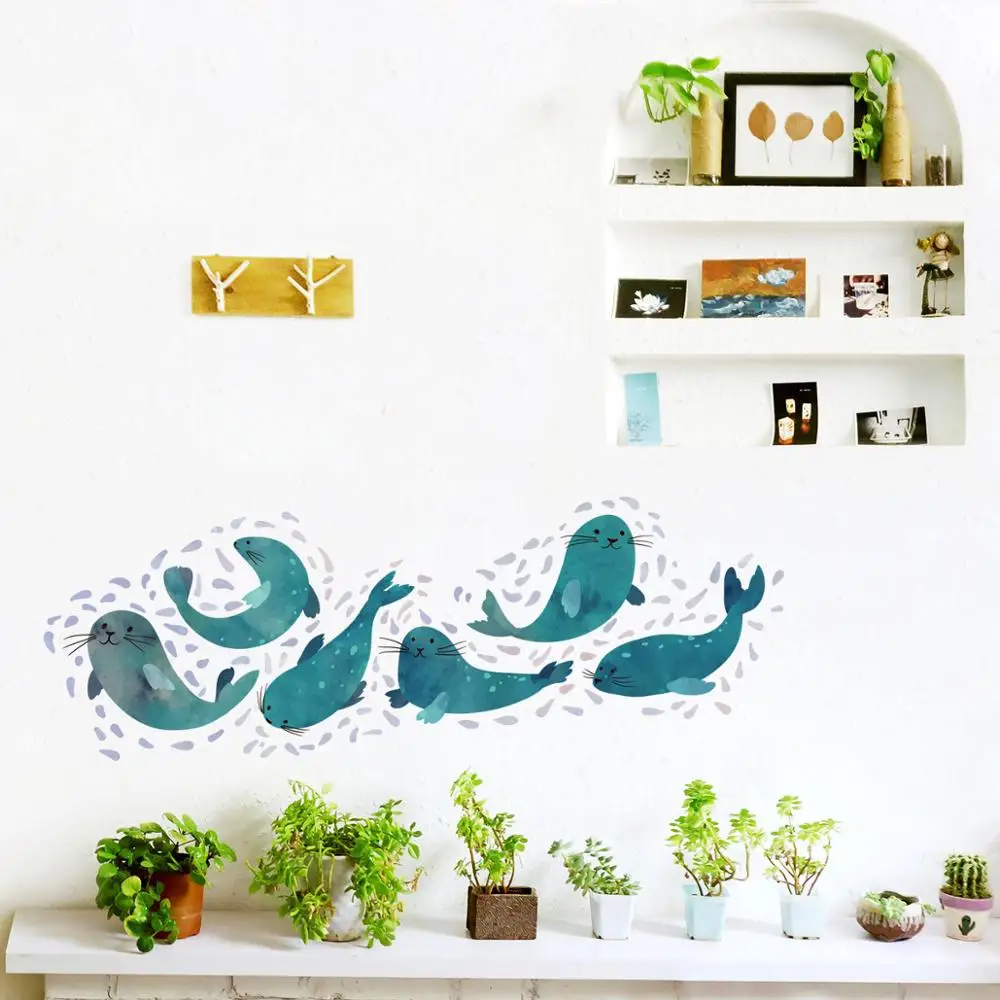 

Cute Sea Lion Combination Wall Sticker Living Room Bedroom Bathroom Bathtub Decor Mural Art Decals Wallpaper