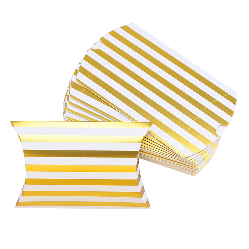 10 шт. цветная коробка для конфет в форме подушки Золотой горошек полоску