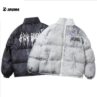 2021 men hip hop oversize padded jacket coat streetwear tie dye graffiti jacket parka cotton harajuku winter jacket coat outwear