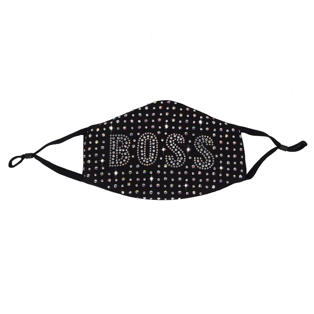 

2021 New AB Rhinestone Bling Halloween Unisex Fashion Mask Washable Reusable Mouth Cover Anti Dust Face Jewelry