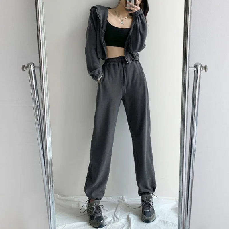 

QWEEK White Joggers Sweatpants Women Oversized Jogging Sports Pants 2021 Korean Style Wide Leg Trousers For Female Harajuku