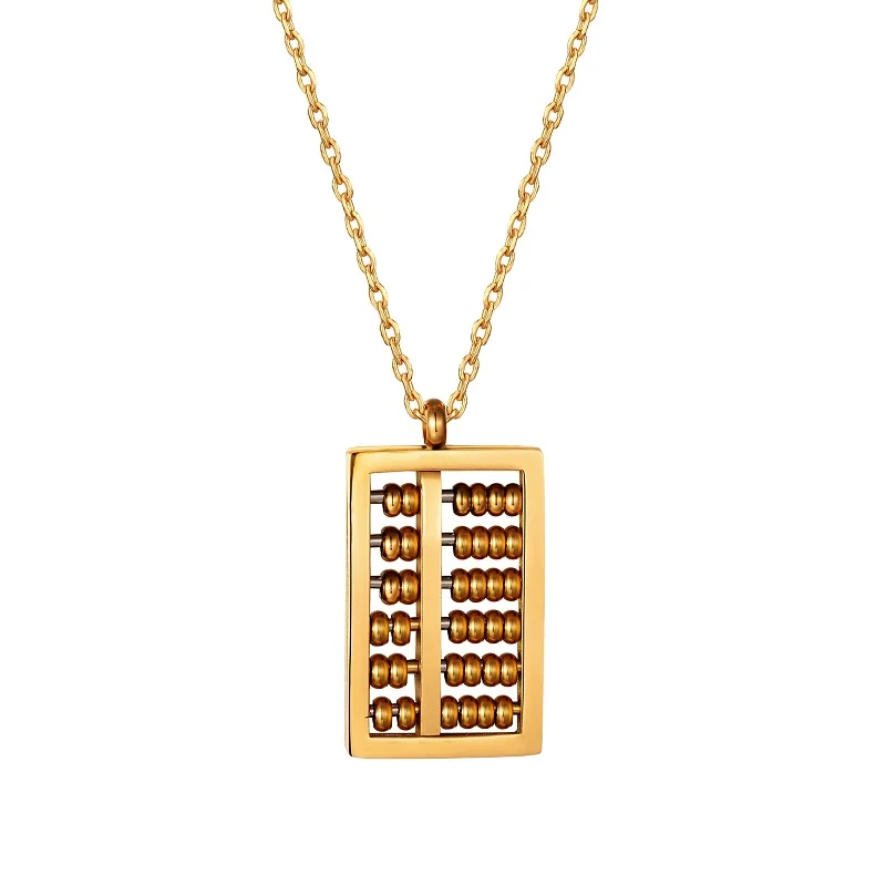 

Fashion Unisex Abacus Pendant Necklace Stainless Steel Gold-plated Beads Sliding Link Chains For Men Women Jewelry Party Gifts