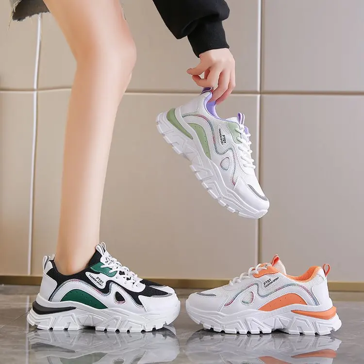 

Женские кроссовки на массивной подошве, повседневные дышащие кроссовки из сетчатого материала, яркие, в Корейском стиле, для студентов, осе...